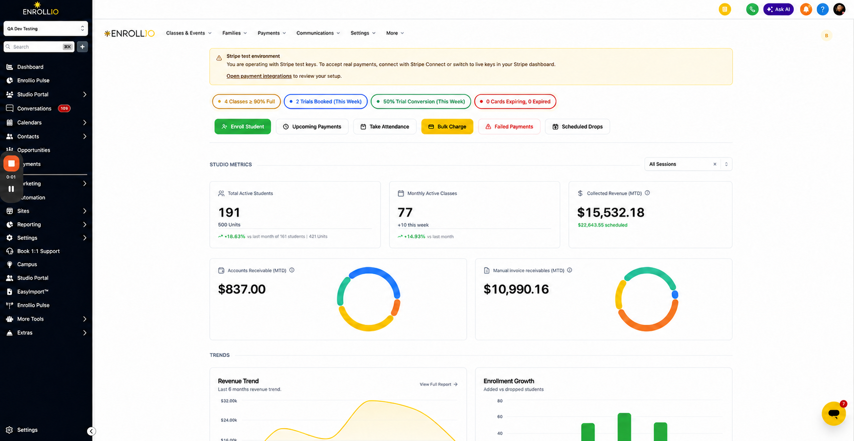 A preview of the Enrollio Studio Portal dashboard shown in the guided tour video.